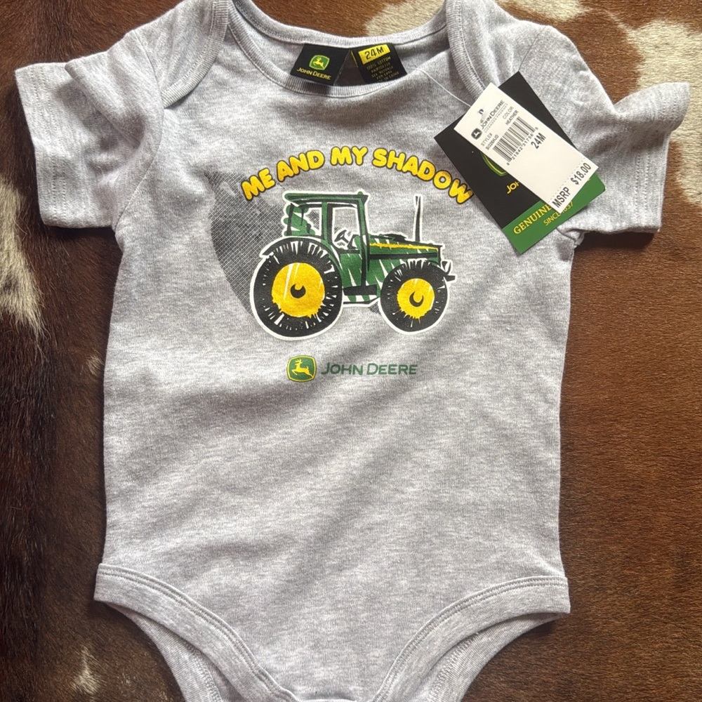 John Deere Gray Onesie with Green and Yellow Tractor